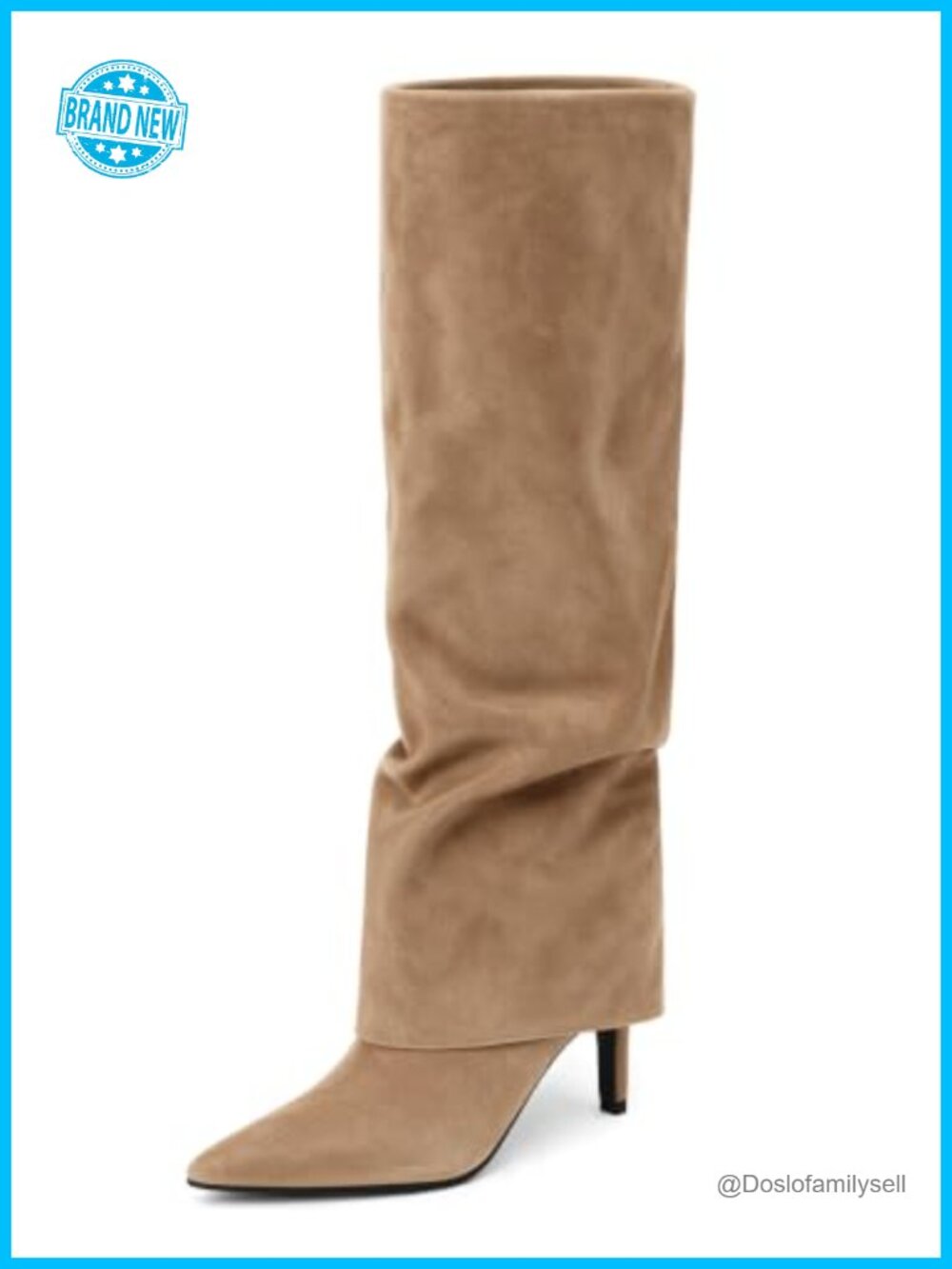 Slouchy Knee High Boots Pointed Toe Kitten Heel Faux Suede